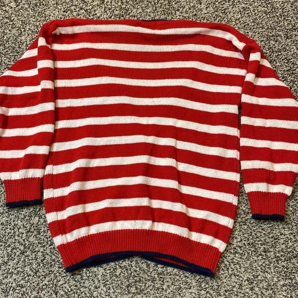 Vintage Studio HQ knit Cardigan with Red & White Stripes Navy Blue Trim - Picture 8 of 10